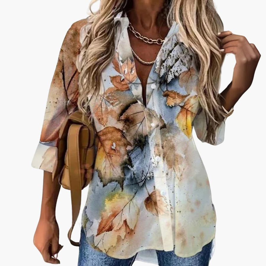 Bluse mit Blumenmuster - Damen Freizeitlook mit Kontrast