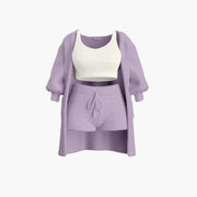 Loungewear Set - Damen Strick Outfit 3-teilig mit Cardigan