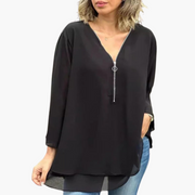 Halb-Zip Langarmshirt - Damen V-Ausschnitt Oberteil Casual