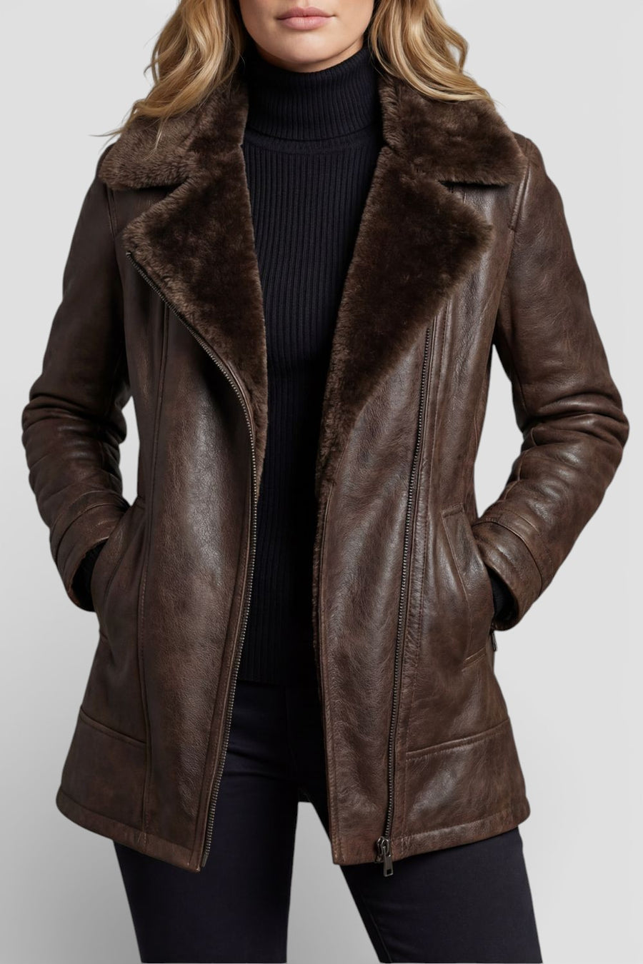 Mystara – Lederjacke mit Schaffellfutter