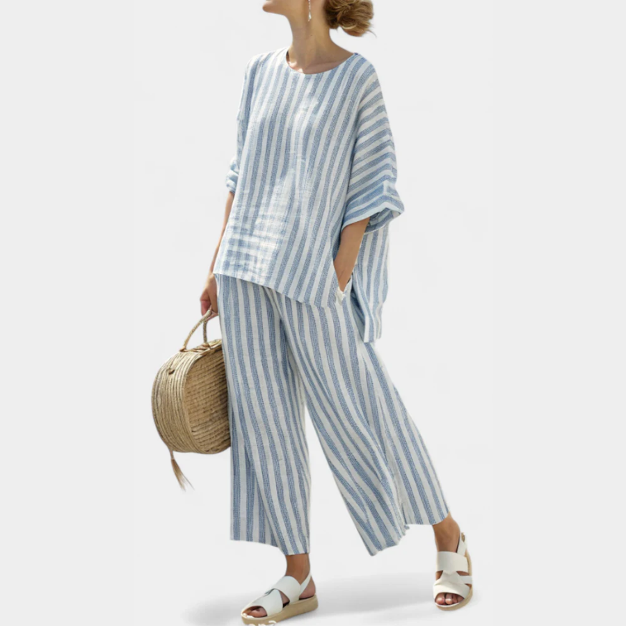 Melanie | Damen Gestreiftes Zweiteiler Hosen Set