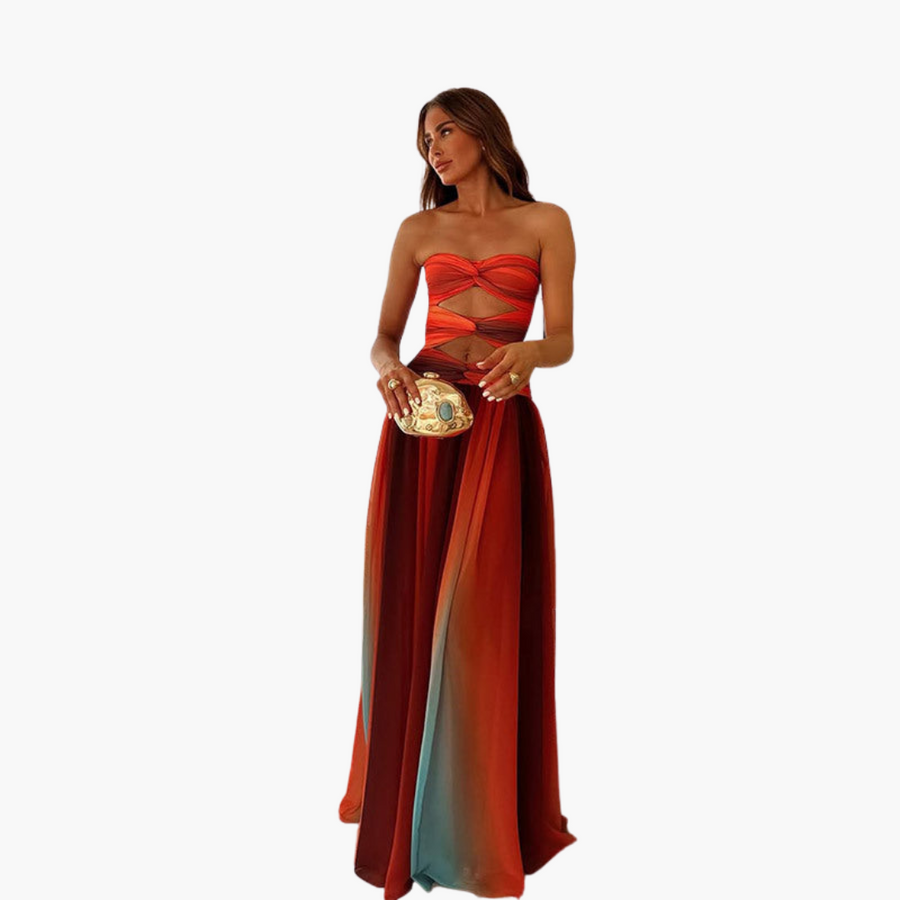 Buntes Cut-Out Maxikleid für Damen - Bandeau & Farbverlauf