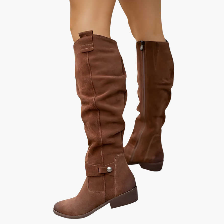 Kniehohe Stiefel - für Damen mit Blockabsatz und Reißverschluss