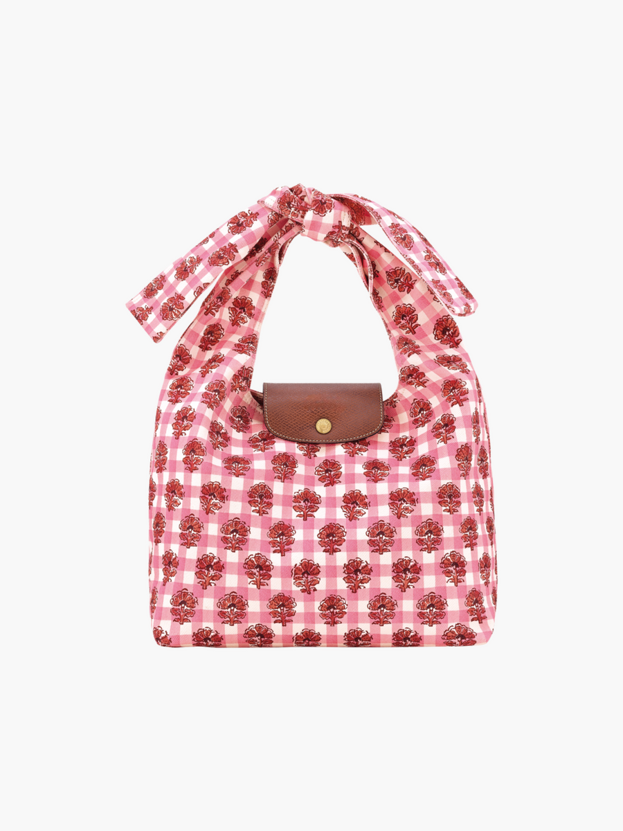 Blumen-Gingham Umhängetasche Damen mit Knotengriff