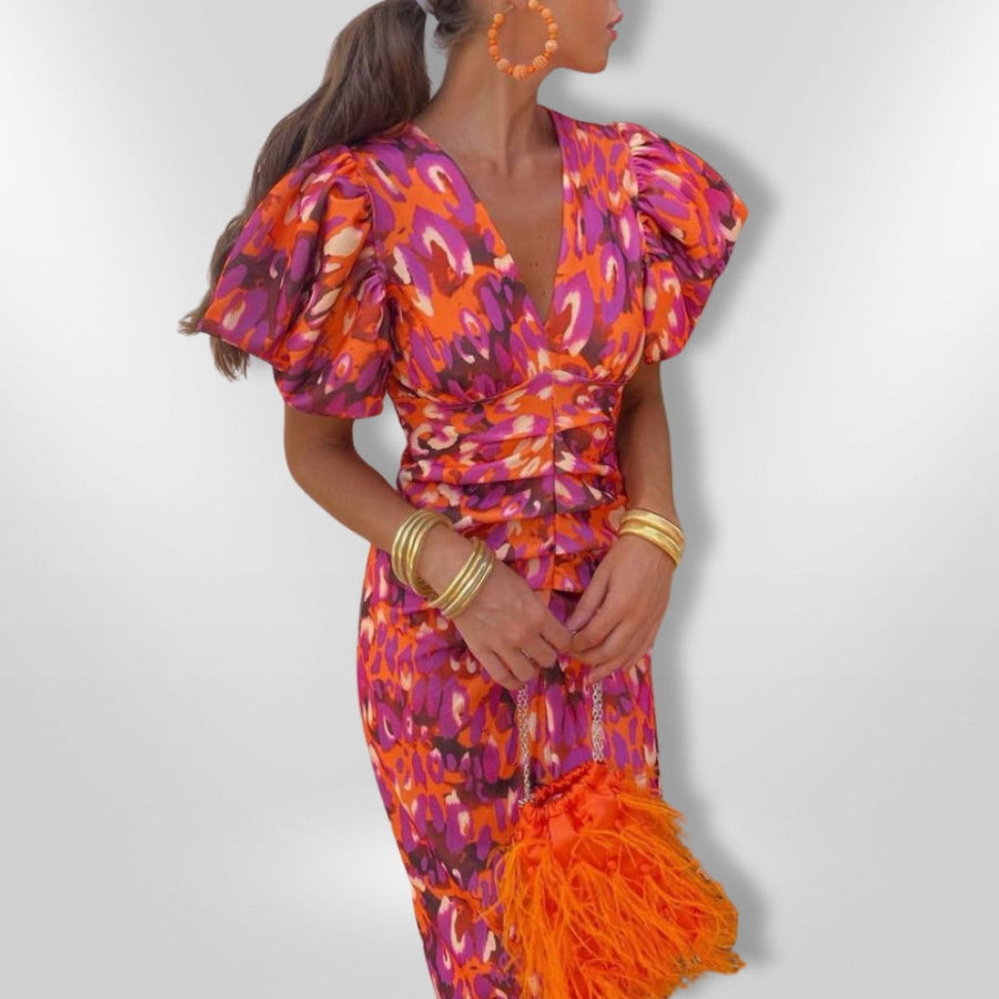 Noor™ - Halblange Kleid mit Puffärmeln