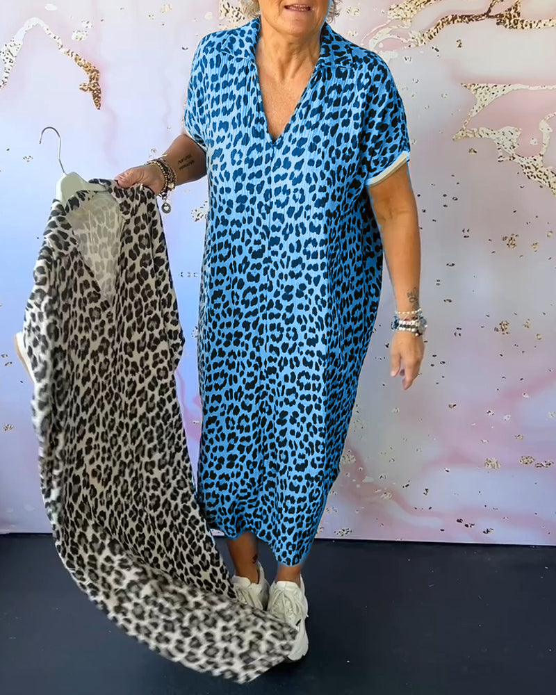 Heidi-Mode | Entspanntes Kleid mit V-Ausschnitt und Leopardenmuster für Damen