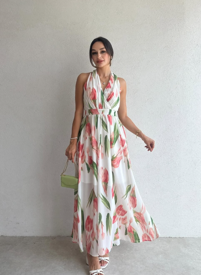 Halsey - Blumenmuster Maxikleid mit Neckholder