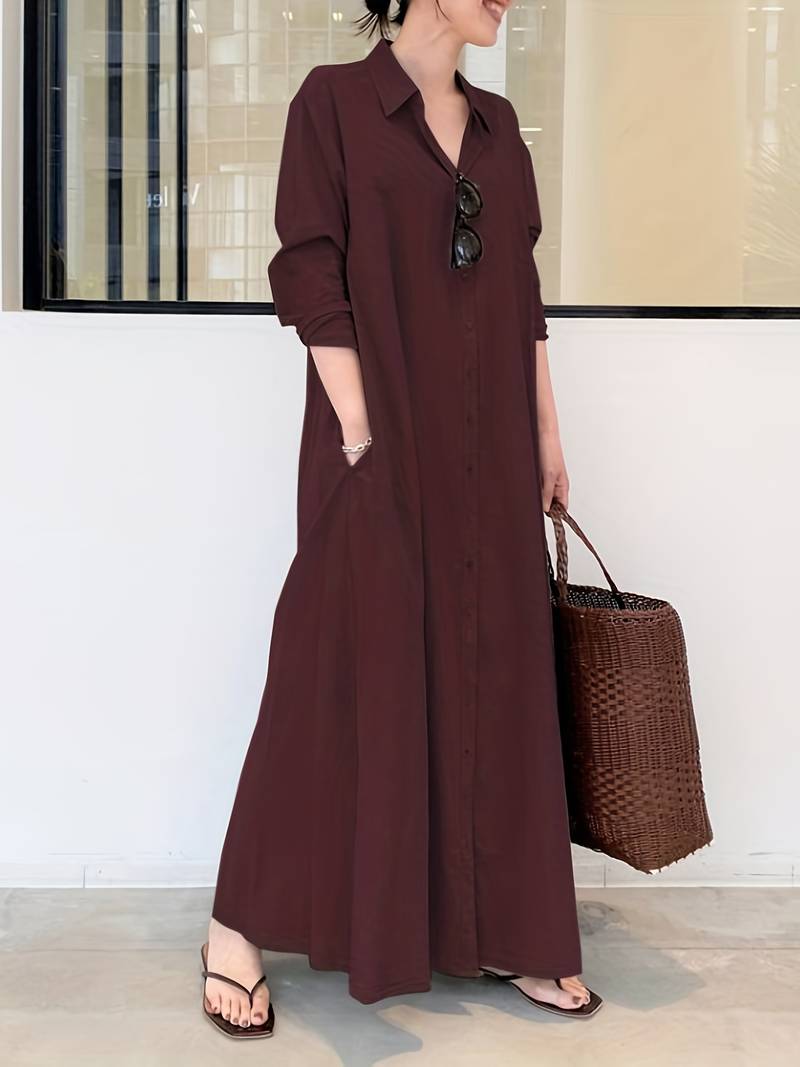 Zoe - olivgrünes hemdblusenkleid maxi