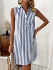 Heidi Mode | Ärmelloses Hemdkleid mit V-Ausschnitt und Knöpfen