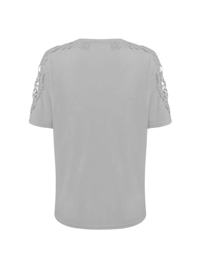 Heidi-Mode | Unifarbenes Rundhals-T-Shirt Mit Spitze Naht