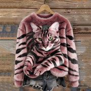 Jules – Weiches Plüsch Sweatshirt Mit Tabby Katzen Und Tiger Muster
