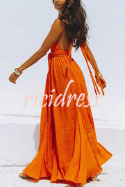 Elegantes Leinenmaxikleid mit tiefem Ausschnitt