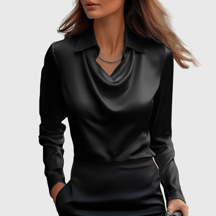 Emma | Damen Wasserfallkragen Langarm Top