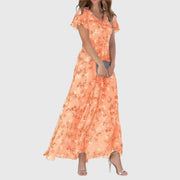 Kathrin | Damen Blumen V-Ausschnitt Maxi Kleid