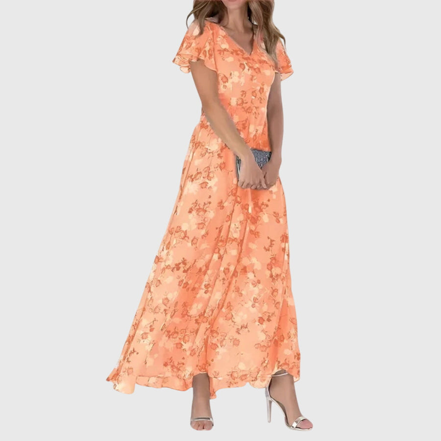 Kathrin | Damen Blumen V-Ausschnitt Maxi Kleid