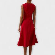 Helga | Damen Elegantes Ärmelloses Rüschen Midi Kleid