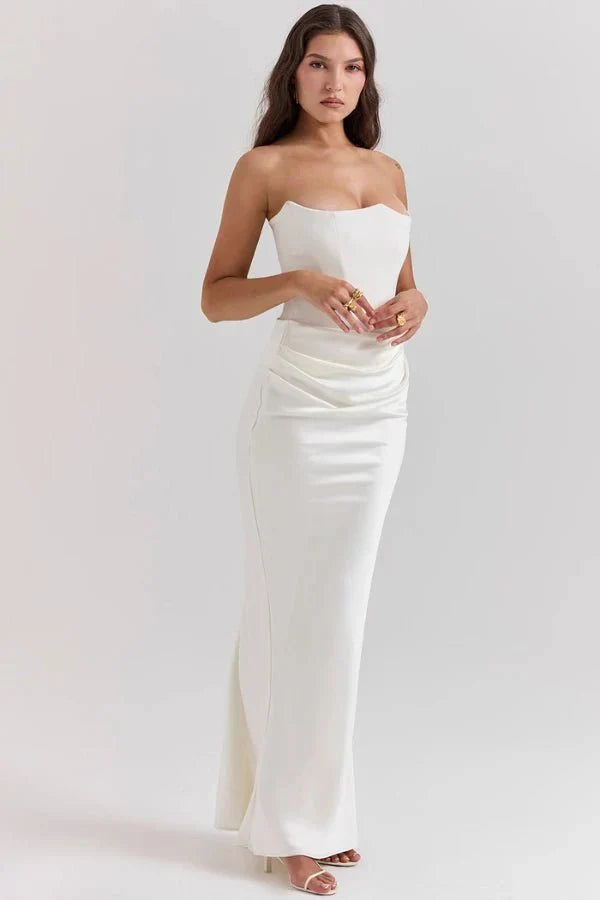 Trägerloses Satin-Maxikleid im Korsettstil für Damen