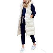 Lange Damen Steppweste mit Kapuze – Modische, warme Weste für Herbst und Winter, ideal für Layering und Freizeitoutfits