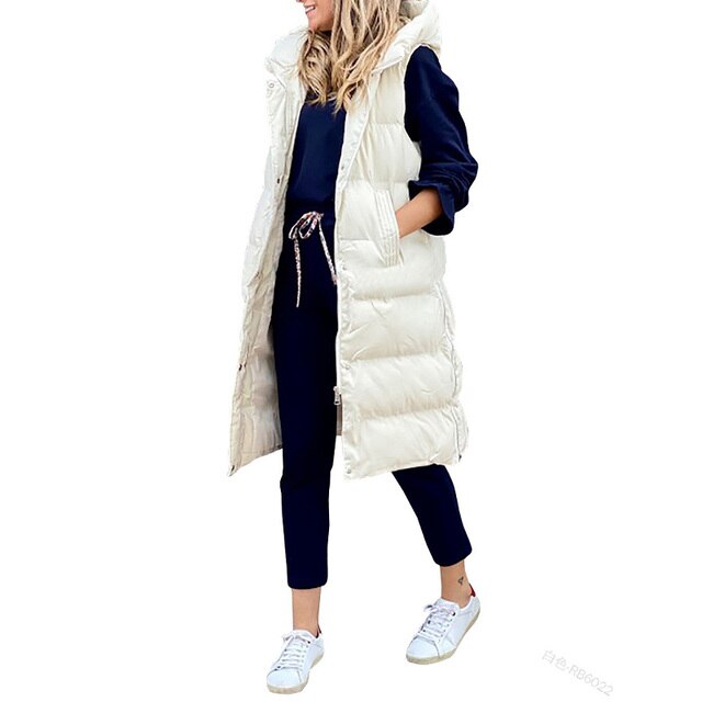 Lange Damen Steppweste mit Kapuze – Modische, warme Weste für Herbst und Winter, ideal für Layering und Freizeitoutfits