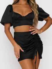 Satin Minirock Damen – Hochtailliert, Glänzend, Vegan, Sommer