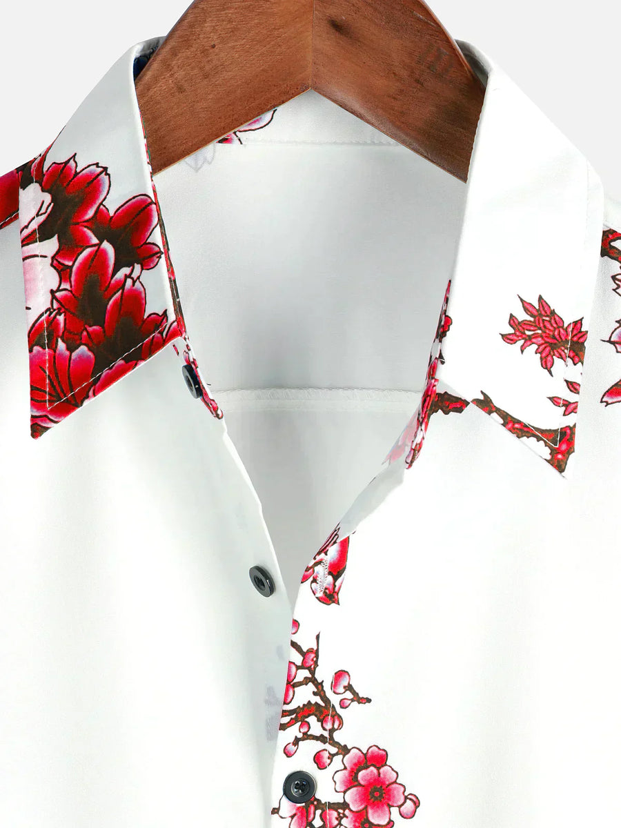 Jackson | Kurze Ärmel Weiß Floral bedrucktes Sommerhemd