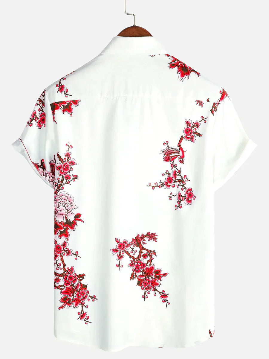 Jackson | Kurze Ärmel Weiß Floral bedrucktes Sommerhemd