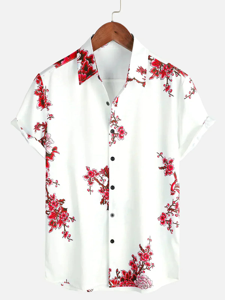 Jackson | Kurze Ärmel Weiß Floral bedrucktes Sommerhemd