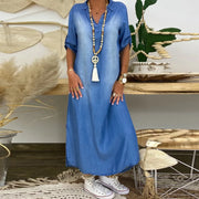 Lea | Langes Kleid im Jeans-Look mit Seitenschlitz