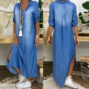 Lea | Langes Kleid im Jeans-Look mit Seitenschlitz
