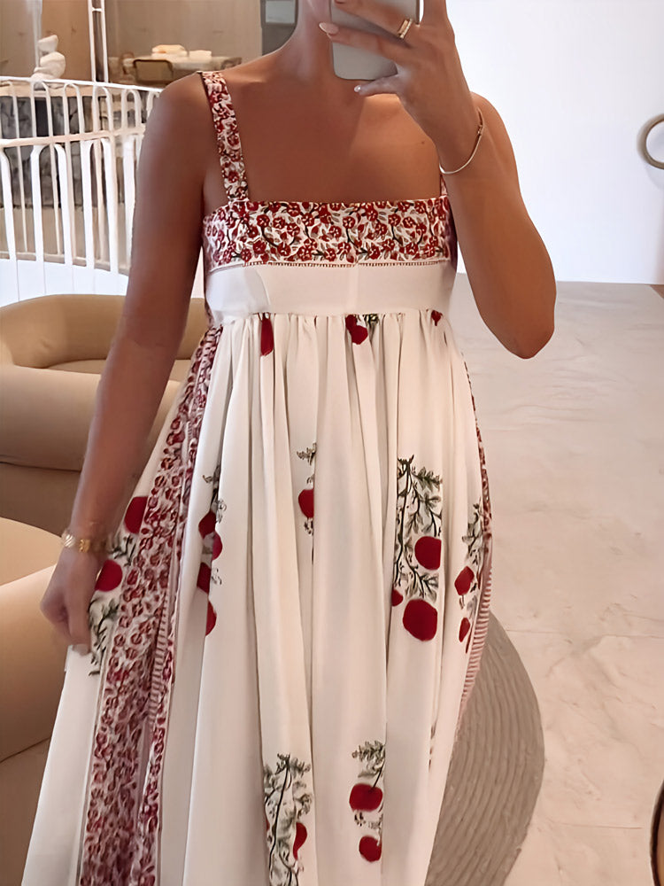 Maxikleid mit Trägern im Boho-Stil & Empire-Schnitt – Floral & Luftig