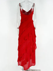 Elegantes Rotes Chiffon-Unterkleid Damen