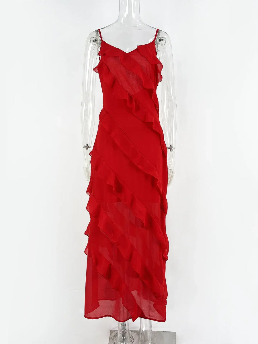 Elegantes Rotes Chiffon-Unterkleid Damen