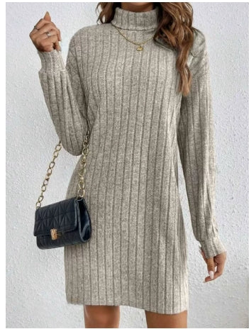 Julia | Damen Strickkleid Khaki halber Reißverschluss stilvoll