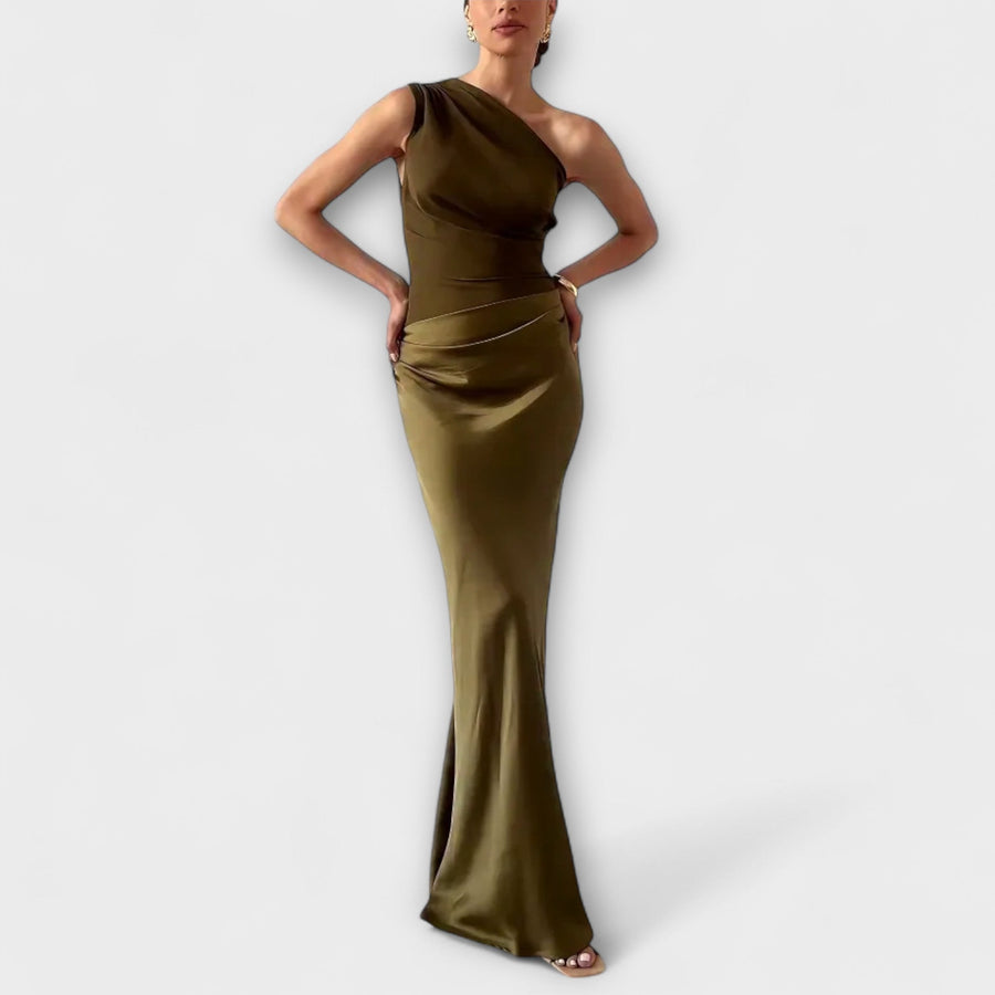 Elissa | Elegantes Ein-Schulter Falten Maxi Kleid