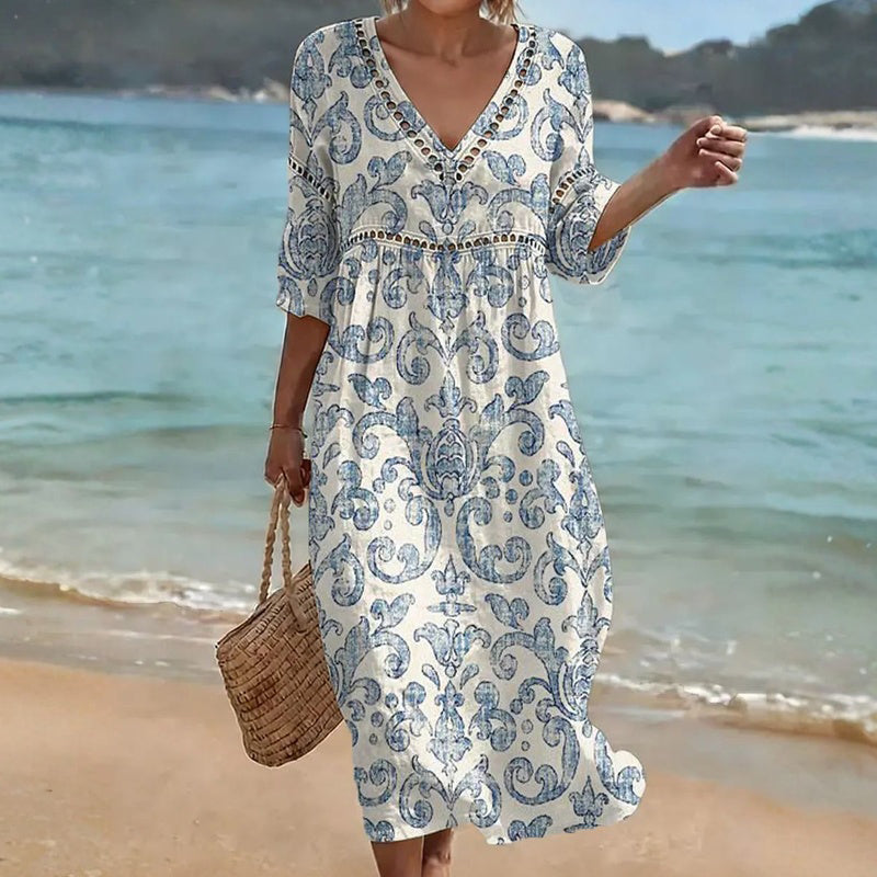 Alessina | Vintage-Maxikleid mit ornamentalem Muster