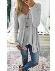 Damen nan lockerfallende Rippstrick Tunika mit V-Ausschnitt und asymmetrischem Saum Drune