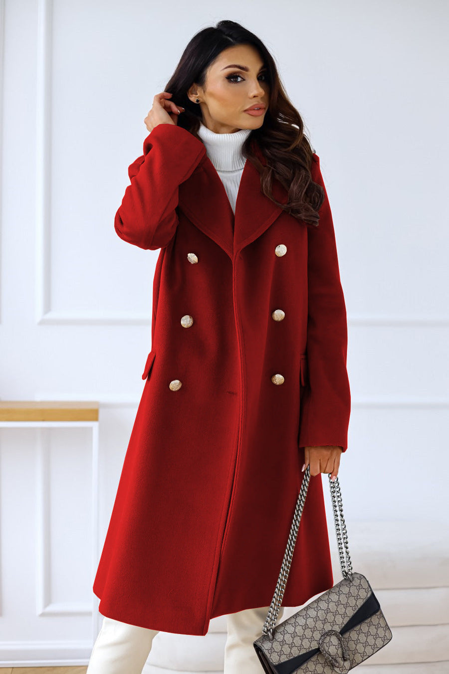 Eleganter Damen Winter-Trenchcoat – Reverskragen & Doppelreiher – Warm