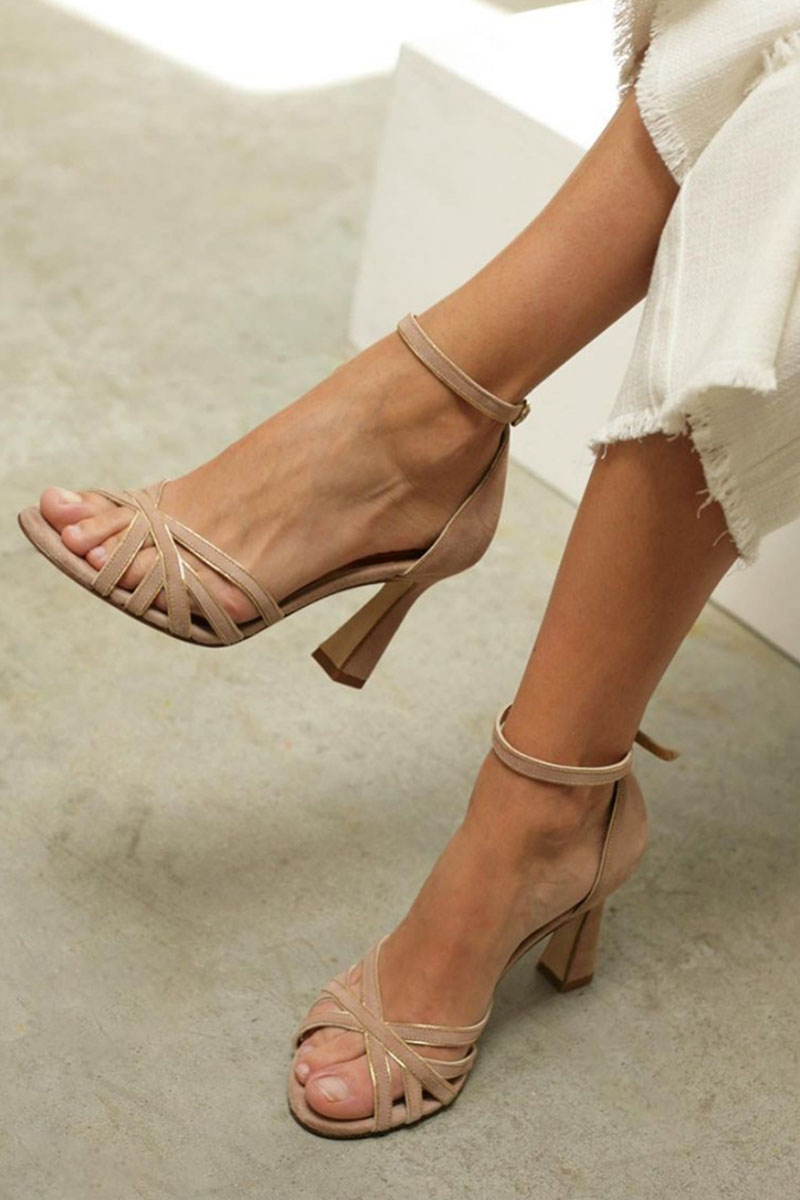 Marona  | Patchwork-Sandalen mit runder Spitze und schmalem Absatz