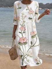 Flaicy | Elegantes Blumen-Midikleid mit Stickerei