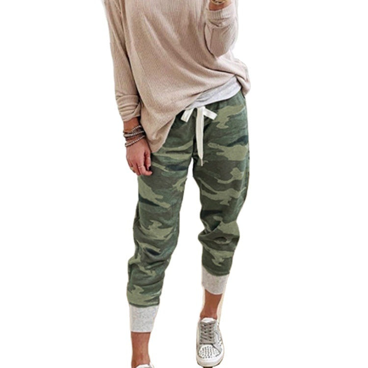 Damen nan lässige Camouflage Jogginghose mit Kordelzug und gerippten Bündchen Drune