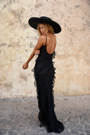Maxikleid mit Rüschen – Figurbetontes Abendkleid mit Spaghettiträgern