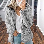 Damen nan kuschelige Teddy-Fleece Übergangsjacke mit Kapuze und Reißverschluss Drune