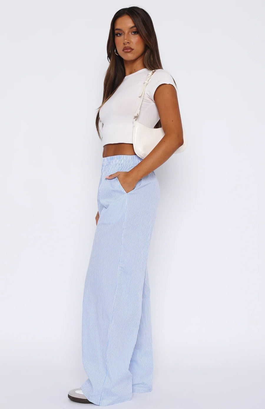 Damenhose – Hohe Taille – Weite Beine – Elastischer Bund – Leicht und lässig