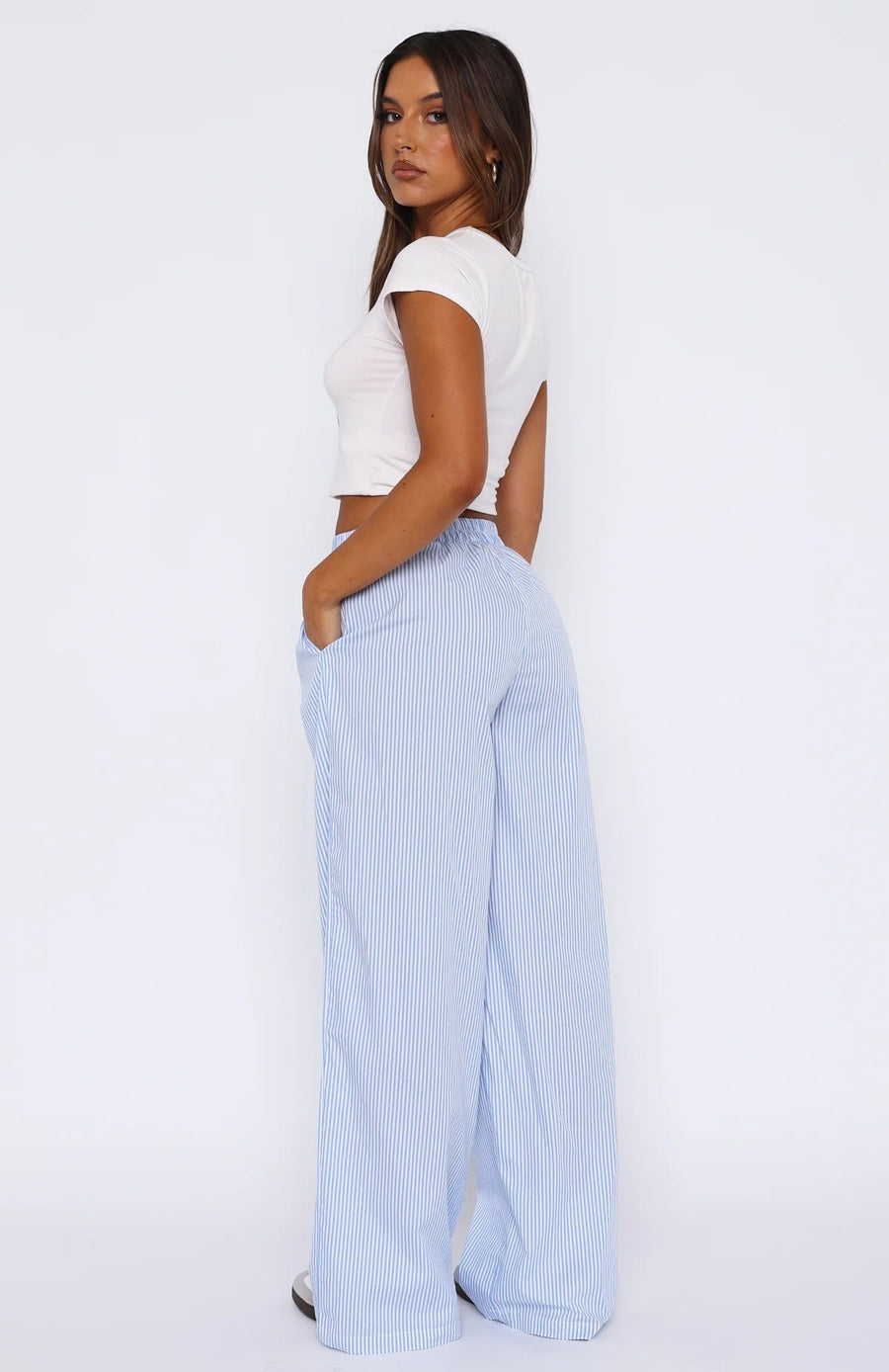 Damenhose – Hohe Taille – Weite Beine – Elastischer Bund – Leicht und lässig