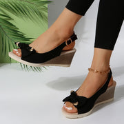 Damen Plateausandalen aus Textil mit Schleife und verstellbarem Riemen - Natalia