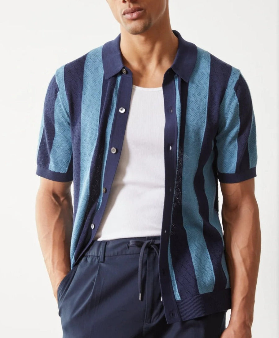 Atmungsaktives Herren-Poloshirt im Retro-Stil aus durchbrochenem Strick - Adrian