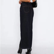 Langer Damenrock aus Denim mit hoher Taille und Rückenschlitz - Emilie