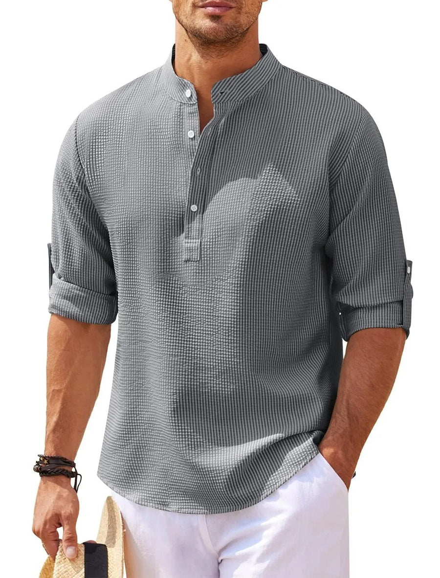 Herrenhemd mit Mao-Kragen aus leichter Baumwolle im Casual-Stil - Adrián