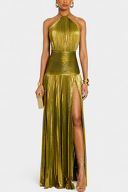 Kinia – Metallisch Maxi Kleid In Peridot