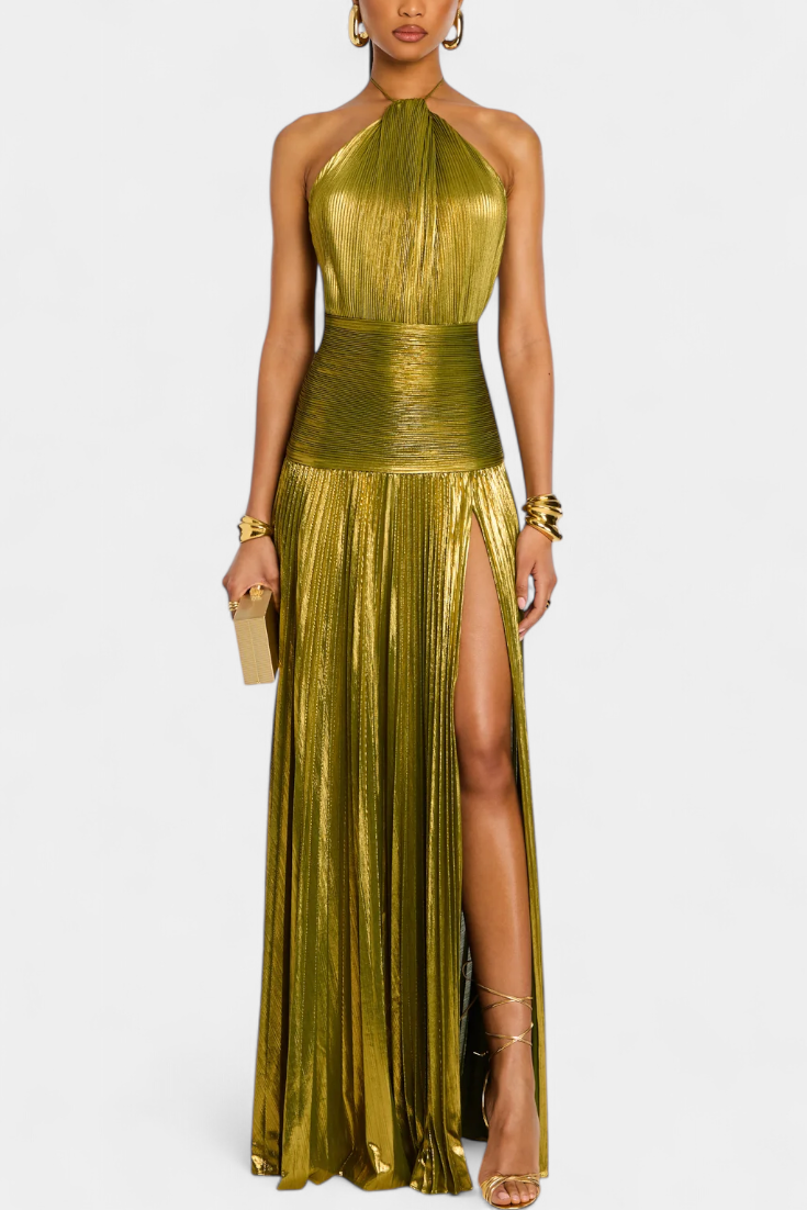 Kinia – Metallisch Maxi Kleid In Peridot